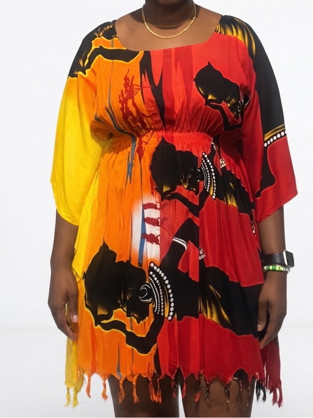 Vibrant Red & Yellow Printed African-Inspired Plus Dress